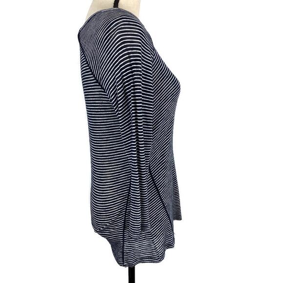 TOBI Slub Panel Blouse Navy Blue White Striped 3/4 Sleeve Scoopneck Womens - Picture 4 of 8